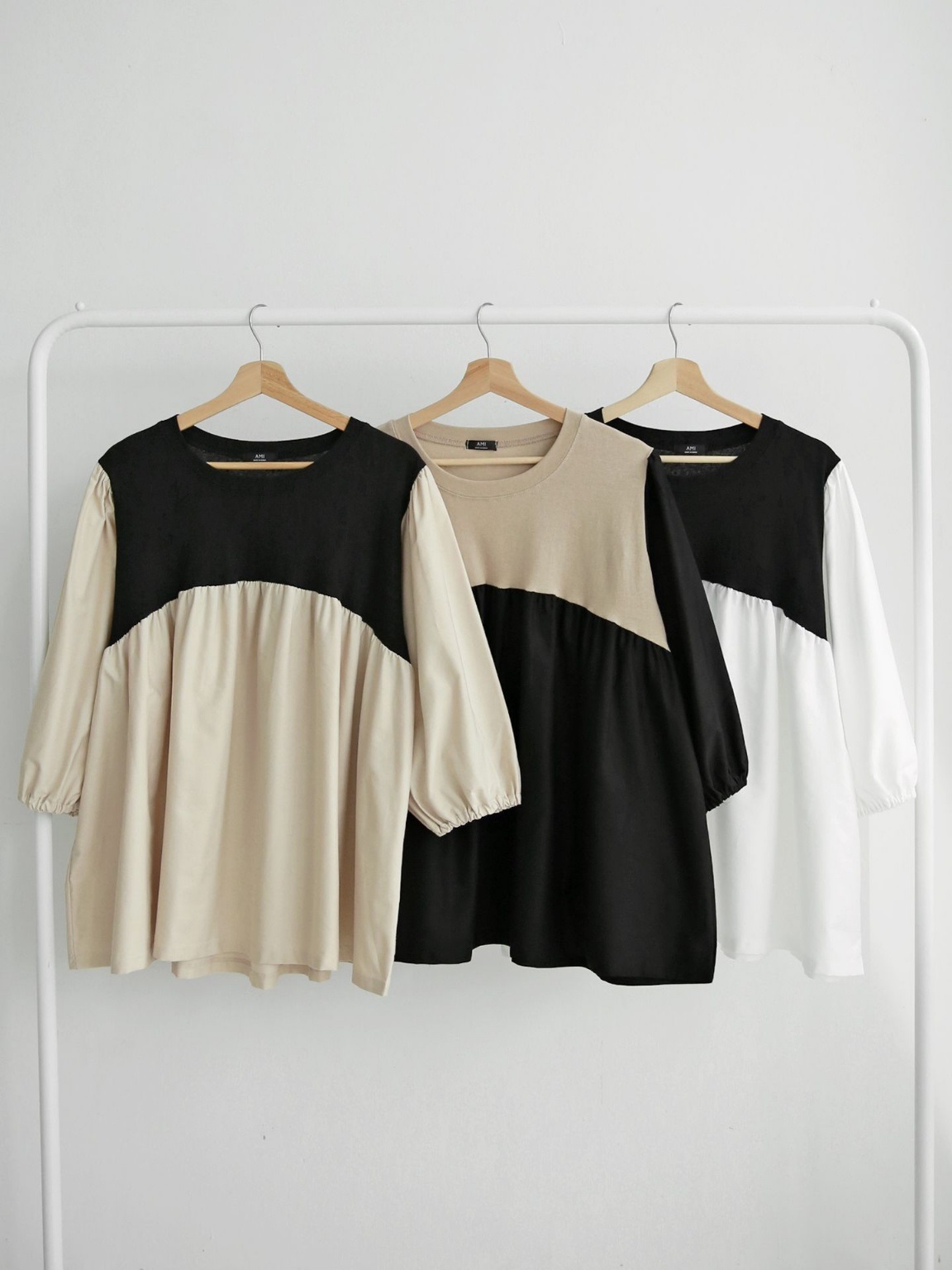 配色ドッキングフレアパフブラウス | 詳細画像2