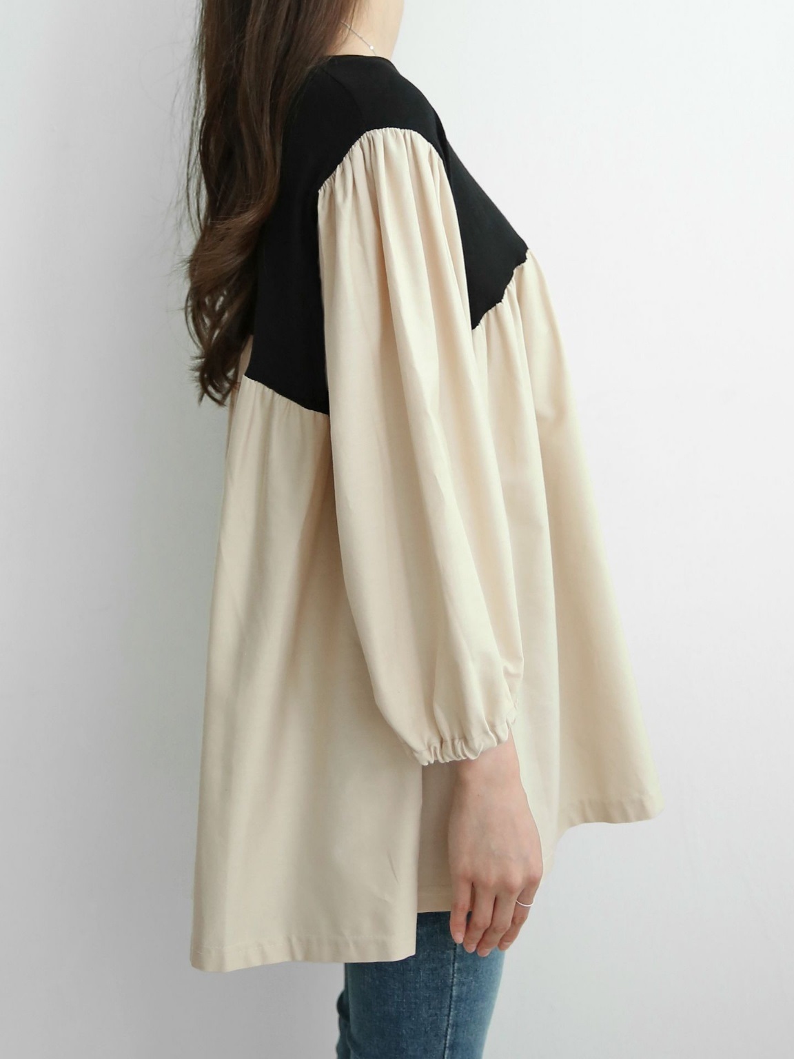 配色ドッキングフレアパフブラウス | 詳細画像8