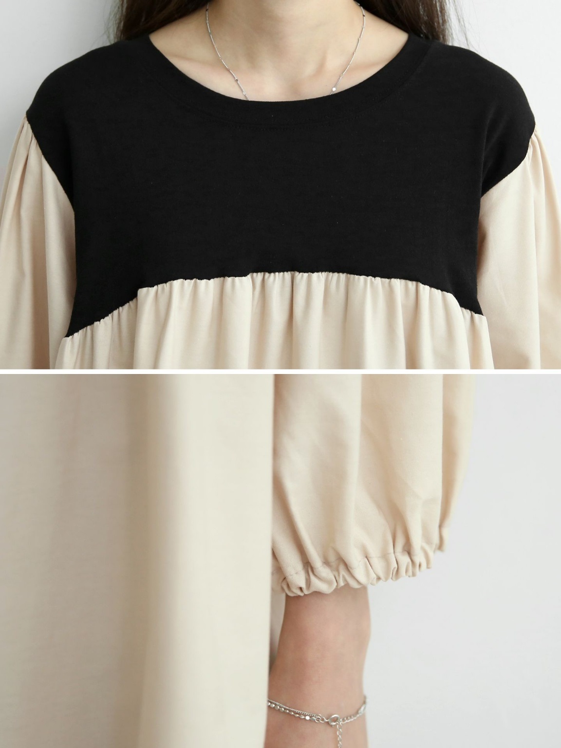 配色ドッキングフレアパフブラウス | 詳細画像12