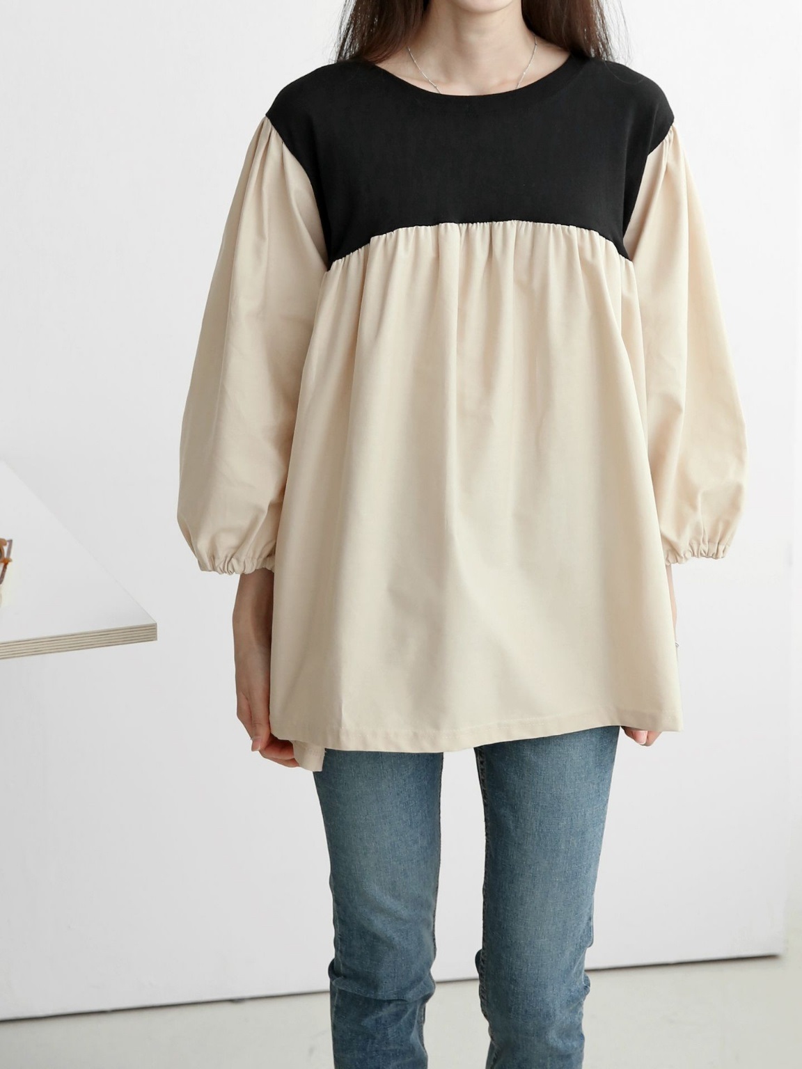 配色ドッキングフレアパフブラウス | 詳細画像17