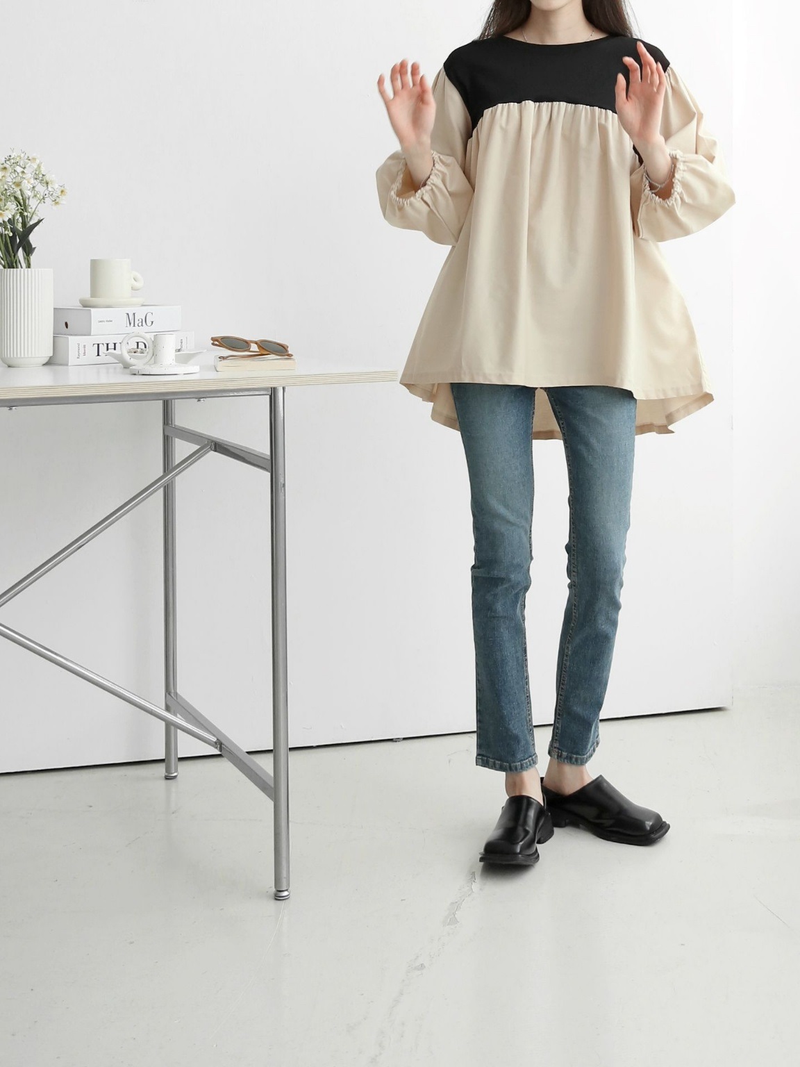 配色ドッキングフレアパフブラウス | 詳細画像19