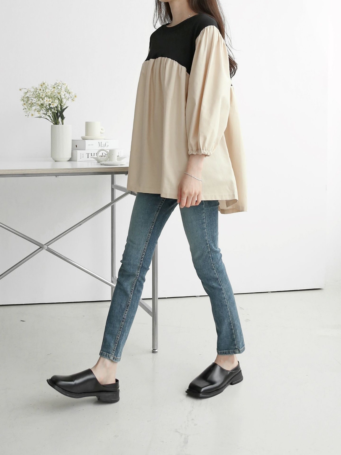 配色ドッキングフレアパフブラウス | 詳細画像20