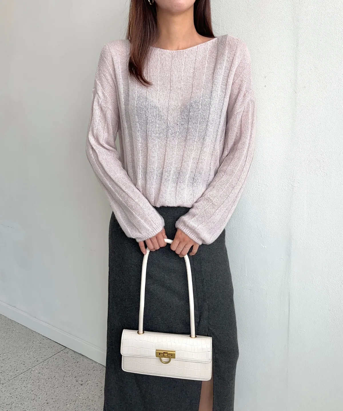 モヘア混ワイドリブボートネックルーズニット | 詳細画像1