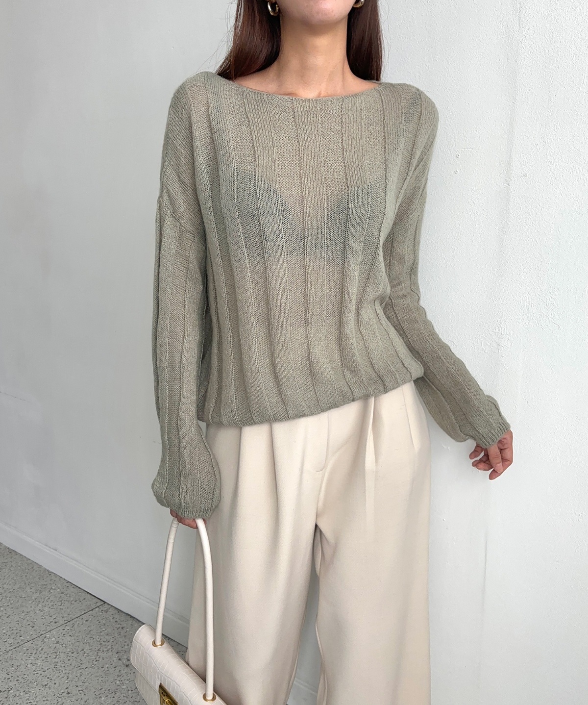 モヘア混ワイドリブボートネックルーズニット | 詳細画像10
