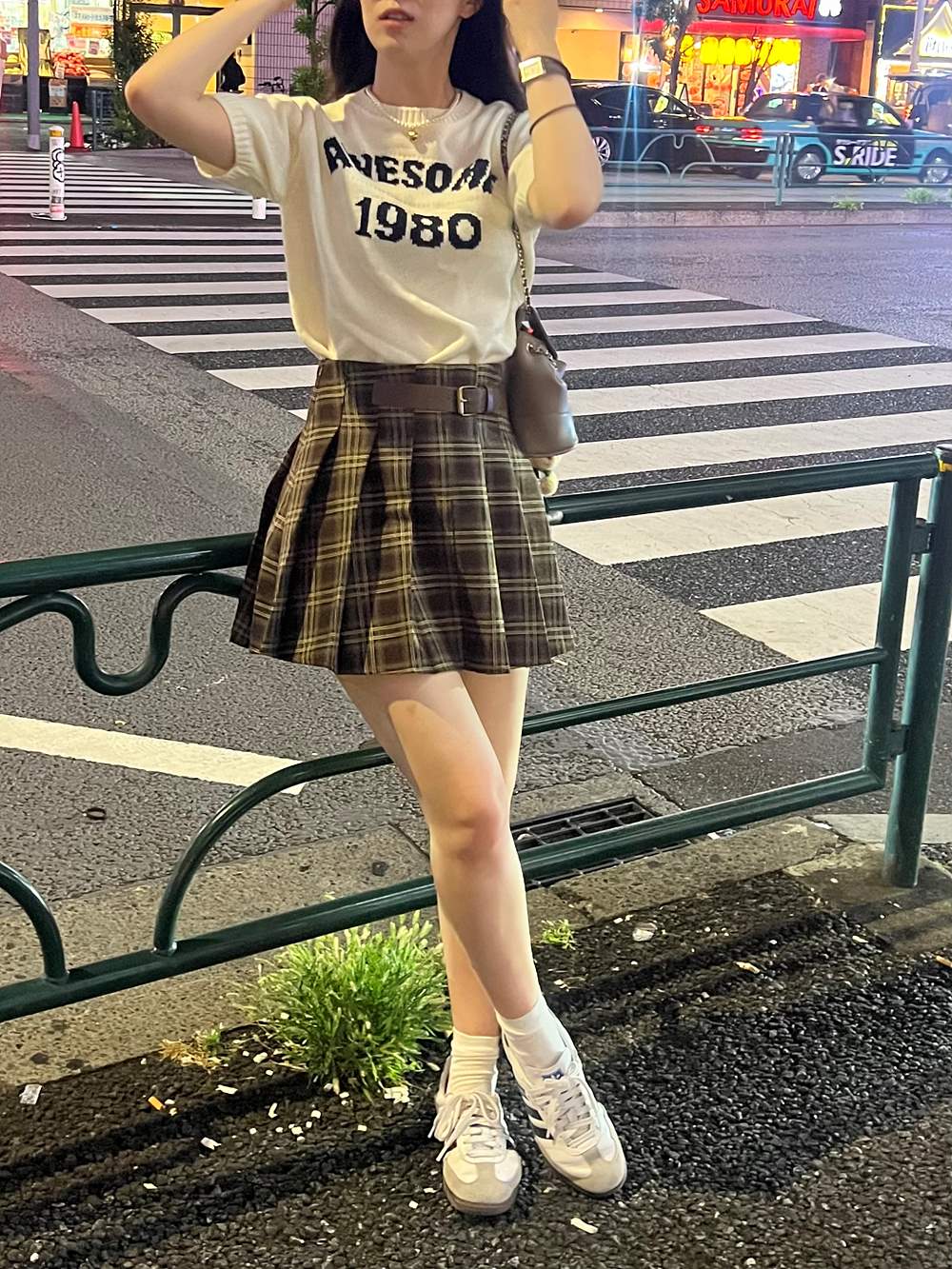 パンツ裏地ベルトチェックプリーツスカート | レディース