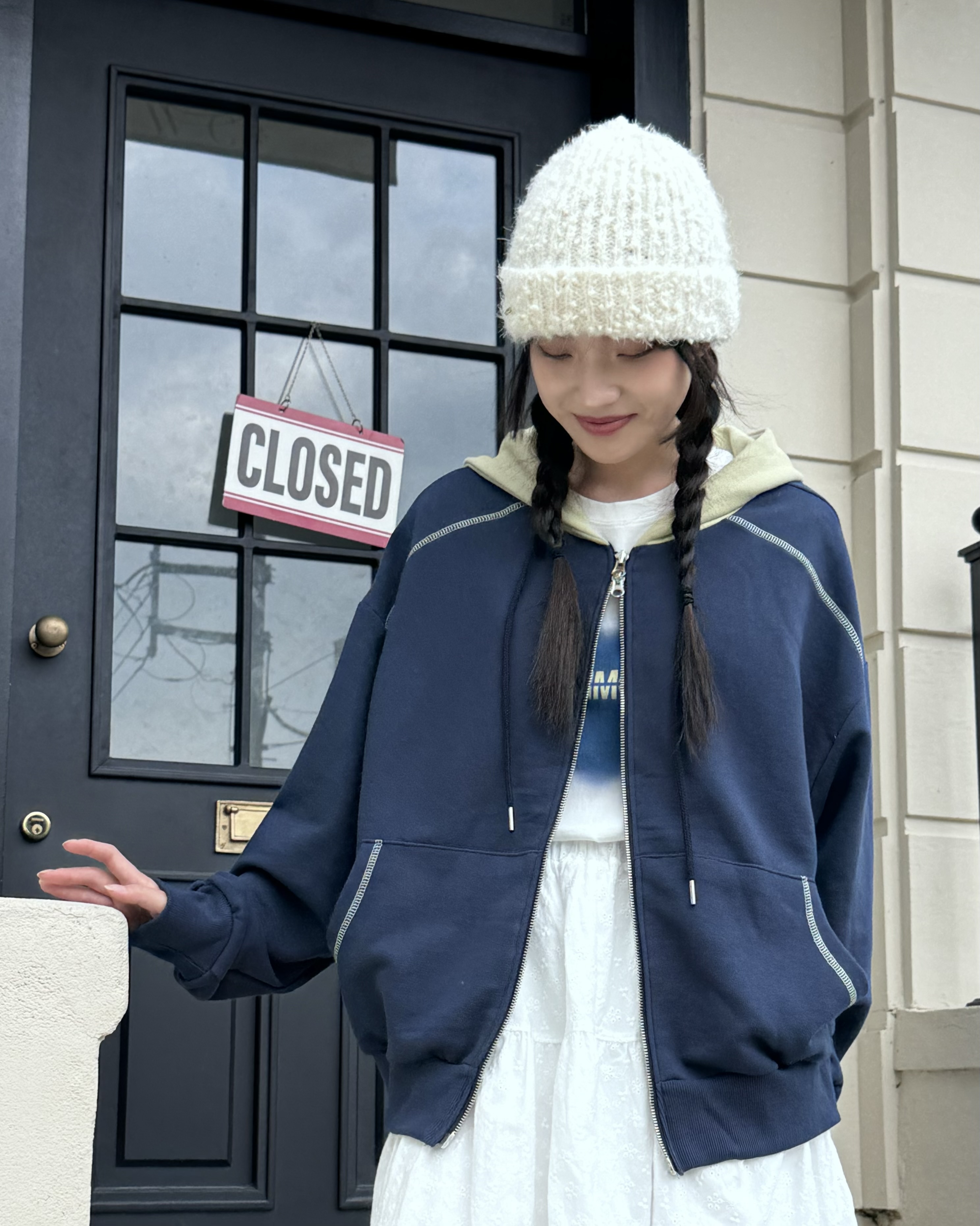 【美品】バーバリーブルーレーベル ダブル ジップアップパーカー ボーダー BURBERRY BLUE LABEL 美品 バーバリーブルーレーベル ボーダー柄