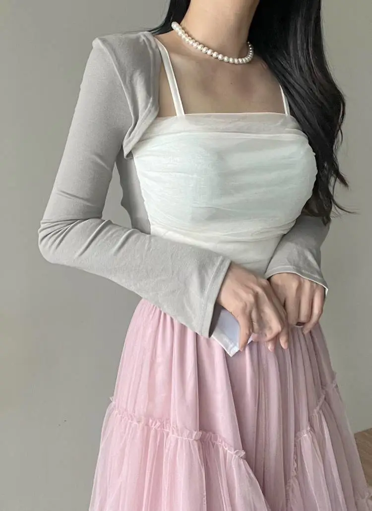 シフォンアシメキャミレイヤードボレロTシャツ | ELINMOOD | 詳細画像1
