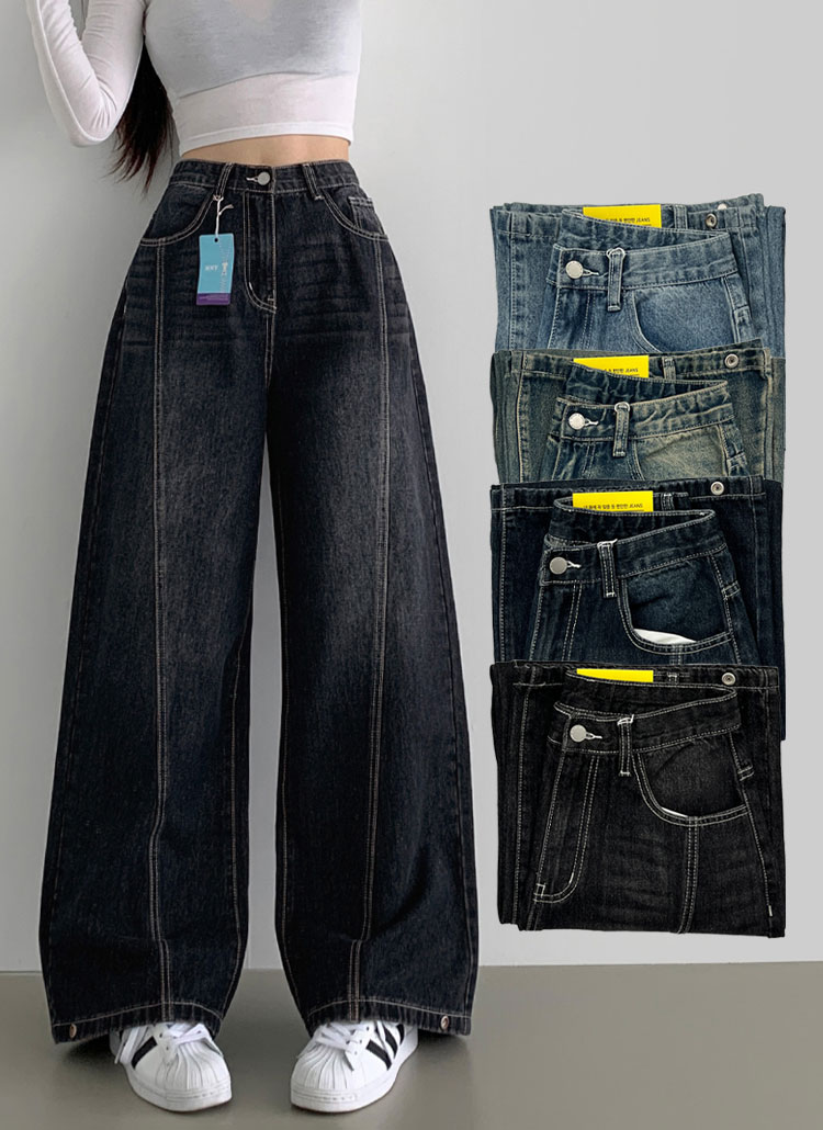 3TYPEセンターラインボタンヘムワイドデニムパンツ | レディース