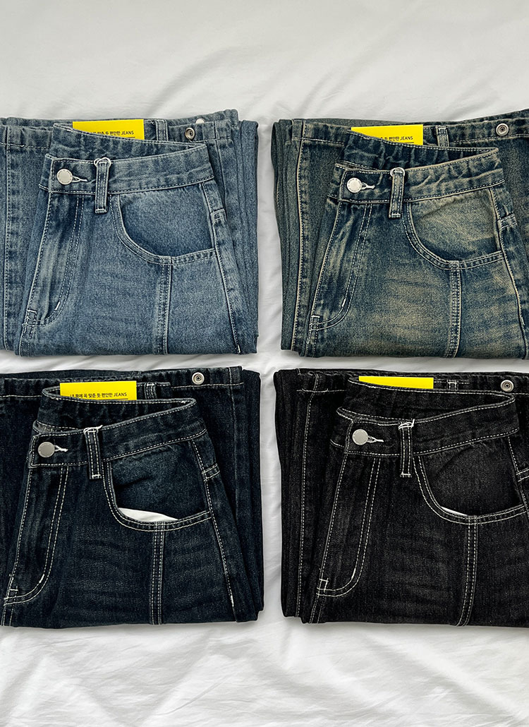 3TYPEセンターラインボタンヘムワイドデニムパンツ | レディース