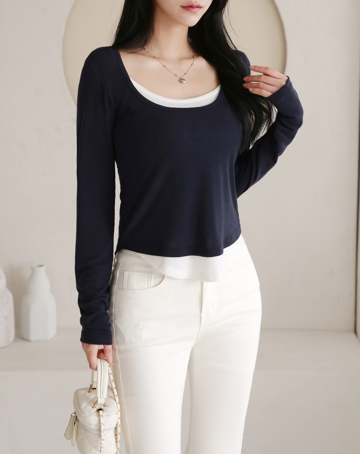 配色レイヤード調UネックTシャツ | 詳細画像6