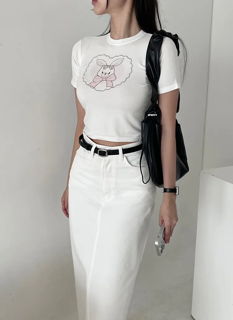 リボンラビットクロップド半袖Tシャツ | yefit | 詳細画像1