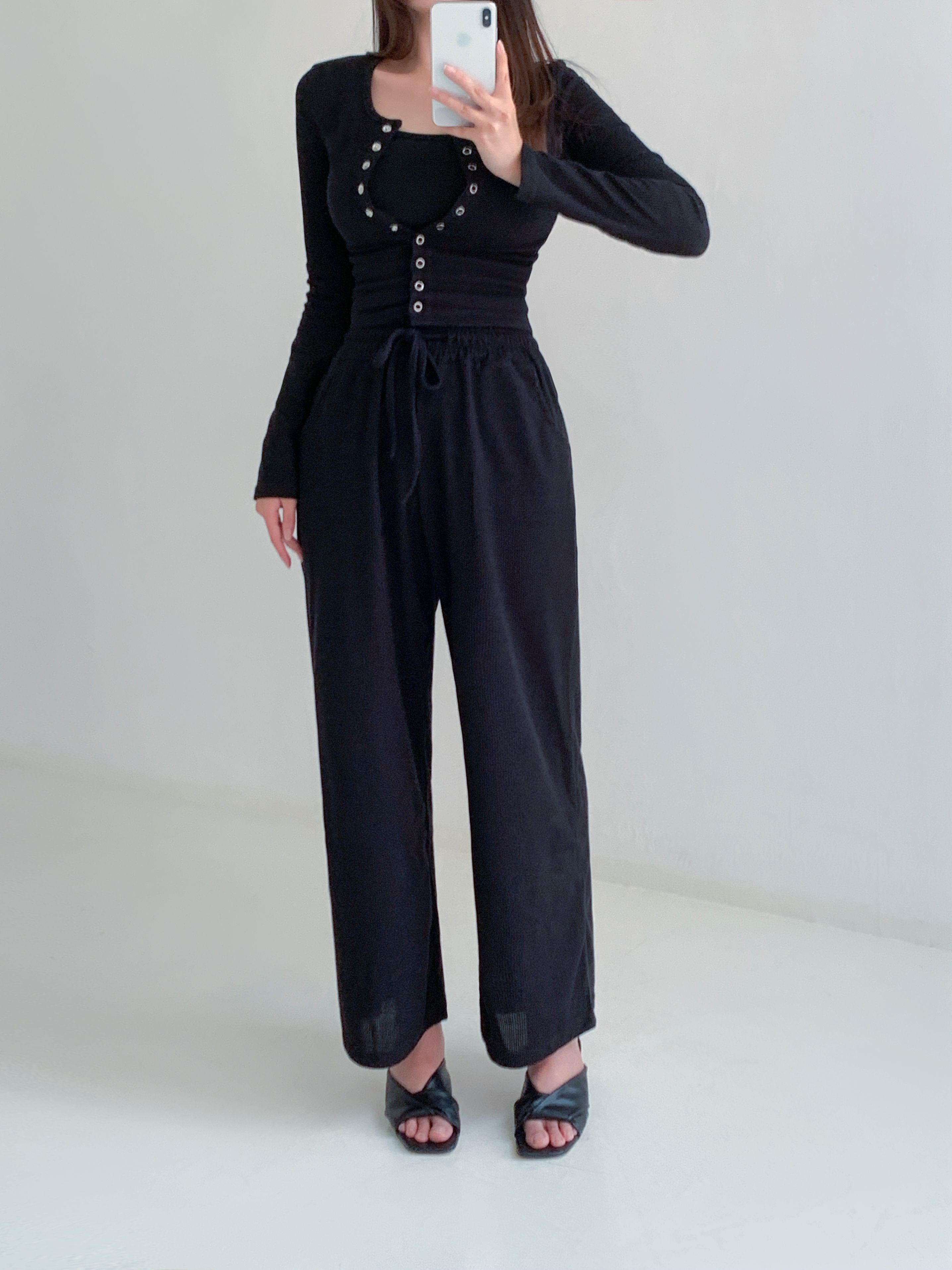 スナップボタンリブTシャツ&ドロストパンツSET | 詳細画像5