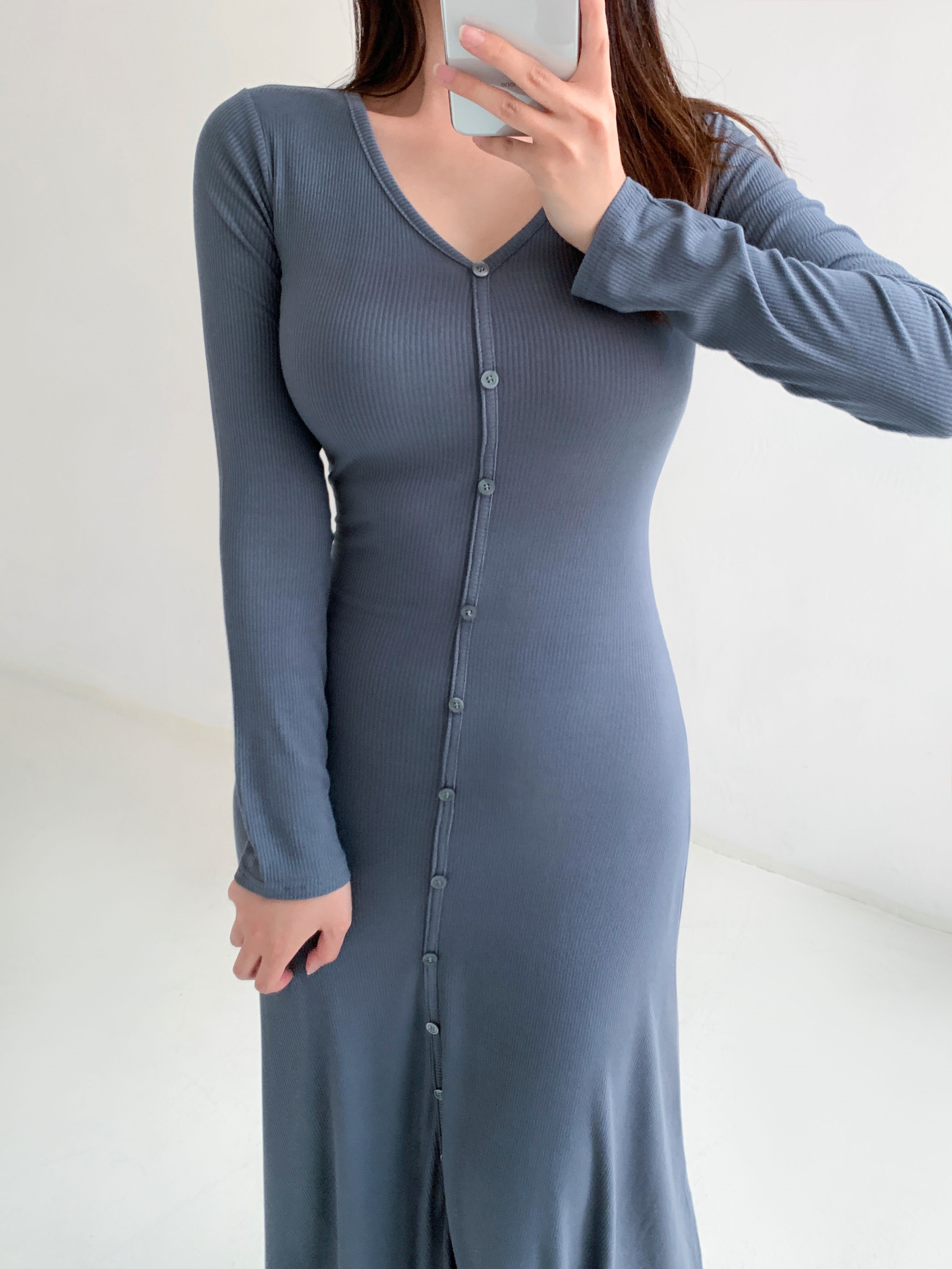 VネックボタンリブAラインワンピース | 詳細画像10