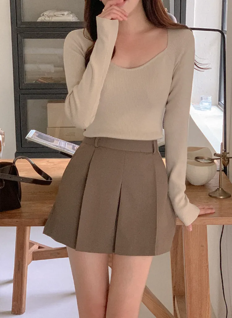 ハートネックリブラグランスリーブTシャツ | reine | 詳細画像1