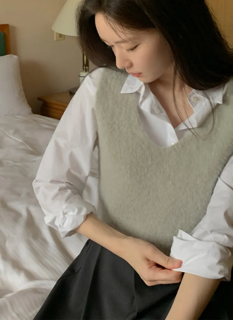 アルパカ混Vネックニットベスト | cherrykoko | 詳細画像1