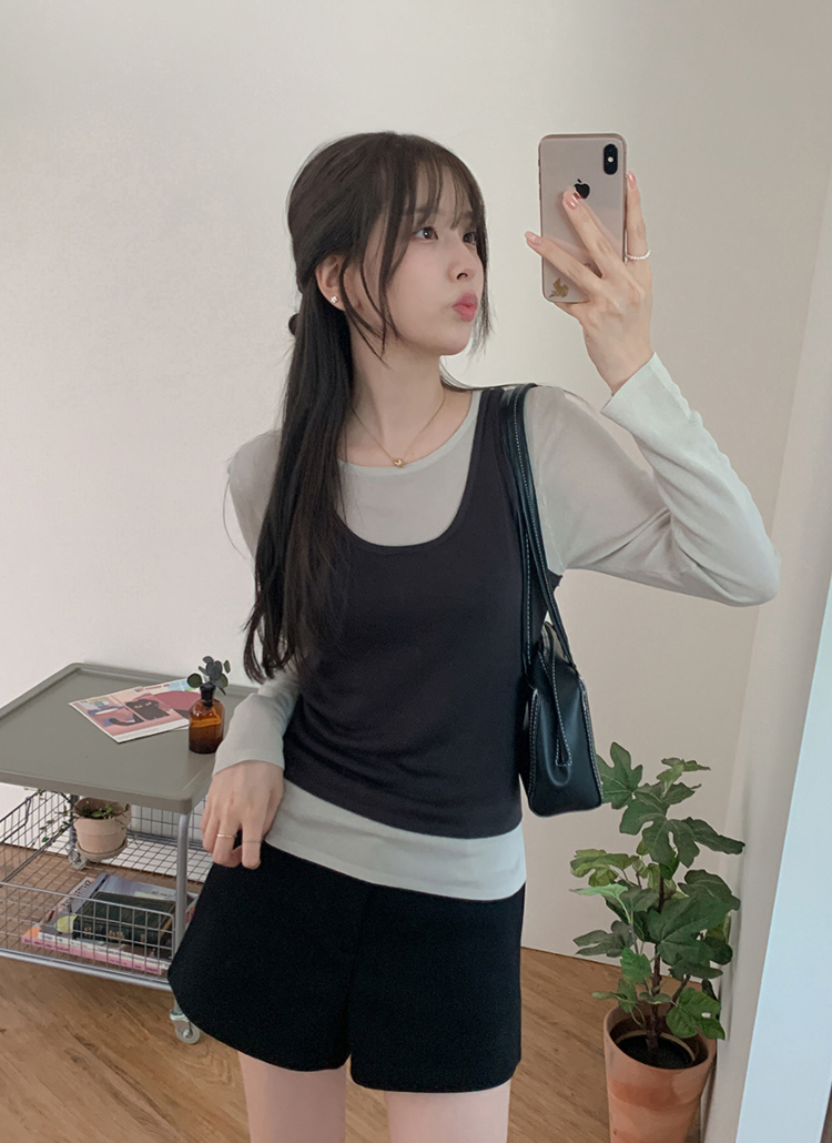 タンクトップレイヤード風ラウンドTシャツ | レディースファッション