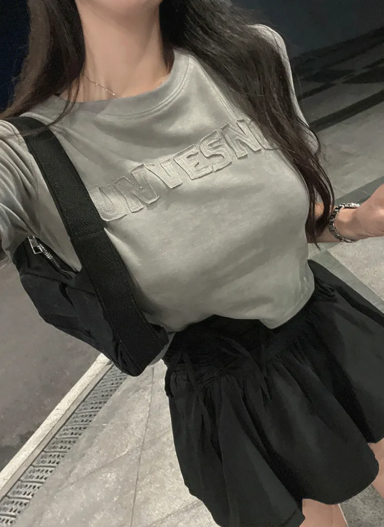 英字ピグメントクロップド半袖Tシャツ | lovemuse | 詳細画像1