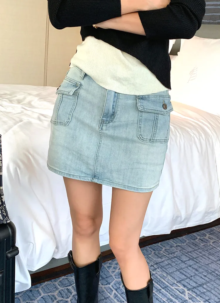 アウトポケットミニデニムスカートパンツ | レディースファッション  