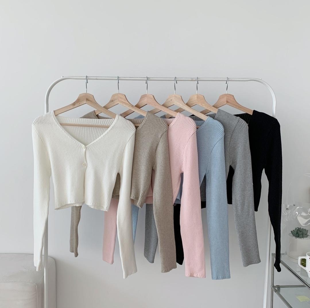 Vネックリブクロップドカーディガン | 詳細画像5