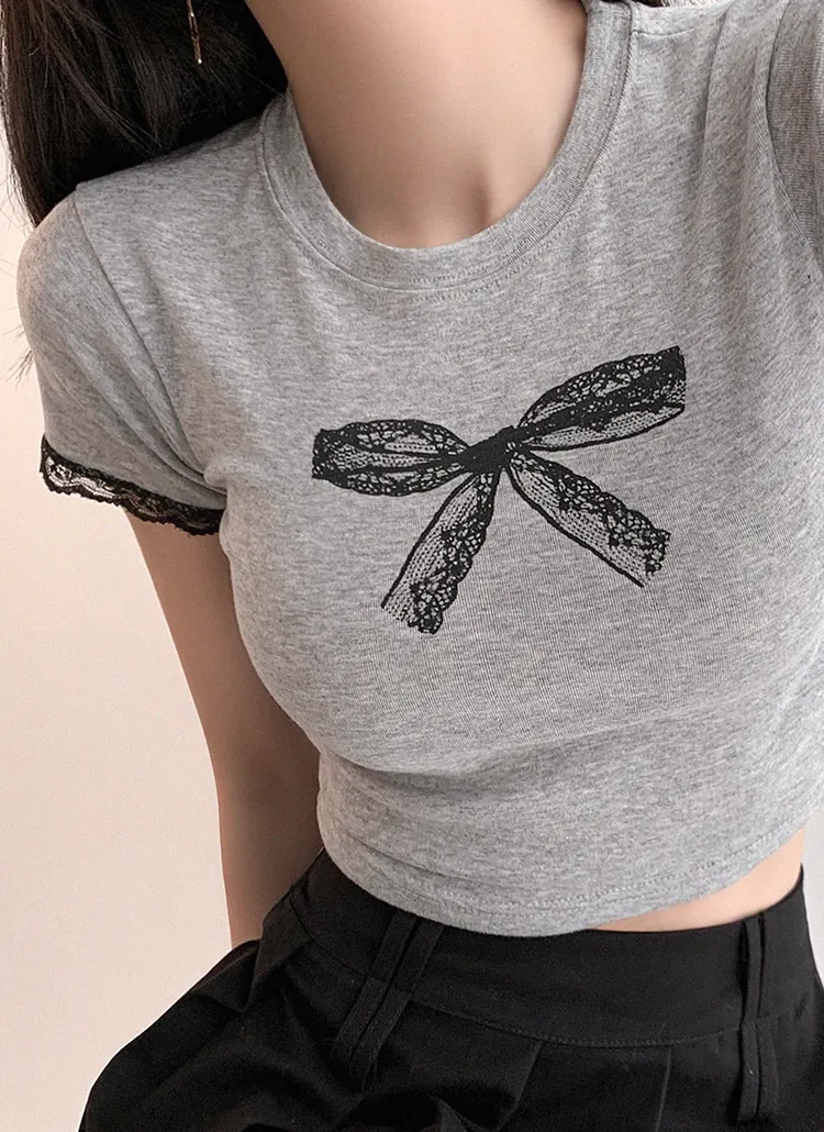 レースリボンクロップド半袖Tシャツ | JESSIYA | 詳細画像1