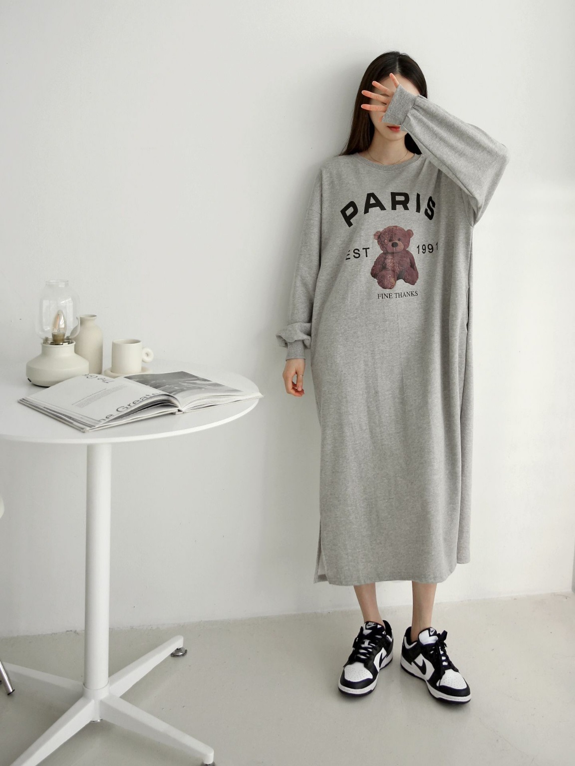 PARISベアプリントスリットスウェットワンピース | 詳細画像3