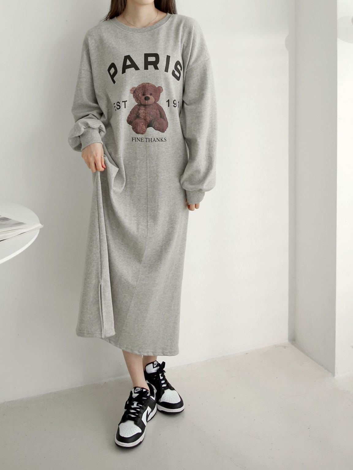 PARISベアプリントスリットスウェットワンピース | 詳細画像6