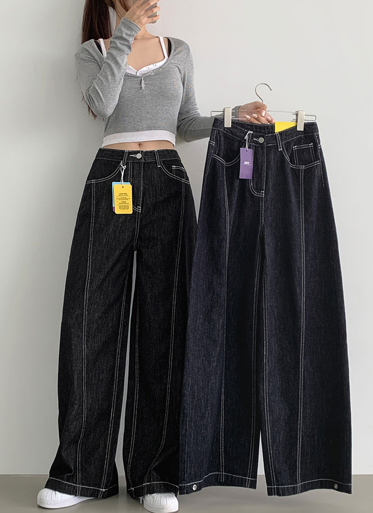3TYPEノンフェードセンターステッチワイドデニムパンツ | レディース