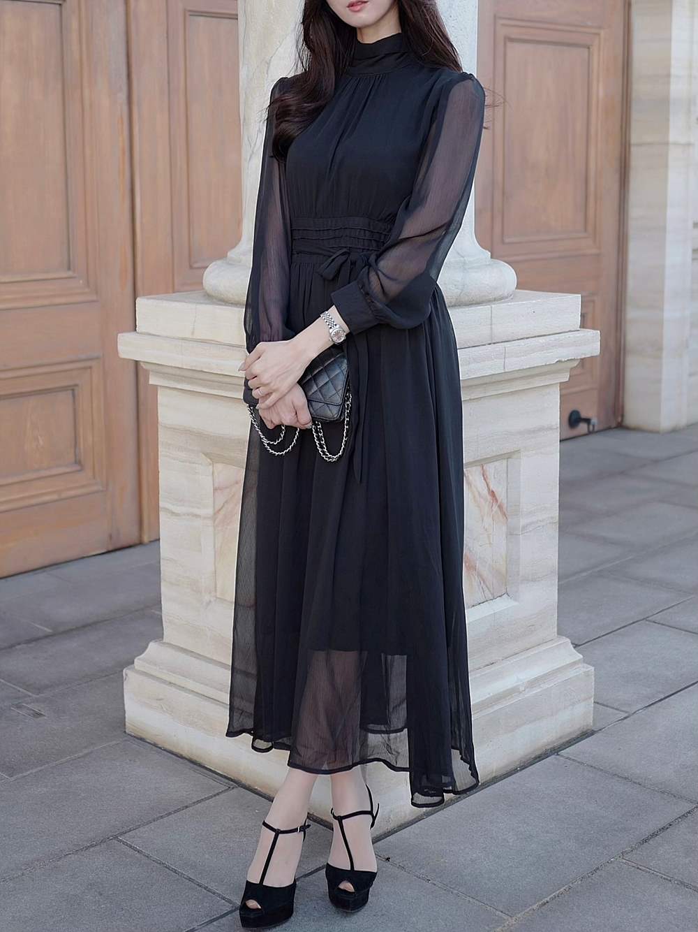 シアーシフォンロングワンピース | レディースファッション通販 - DHOLIC 