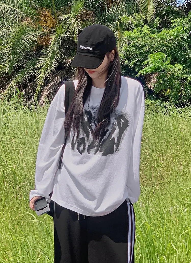 ルーズビンテージプリント長袖Tシャツ | hotping | 詳細画像1