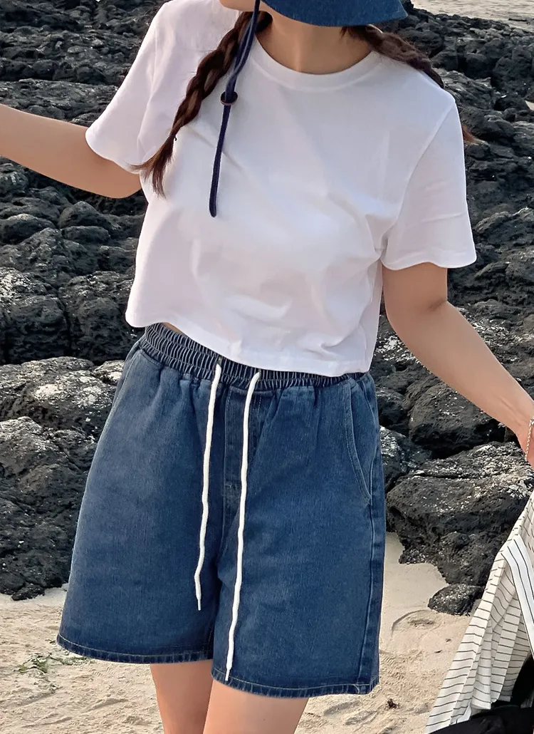 ドロストゴムハーフデニムパンツ | hotping | 詳細画像1