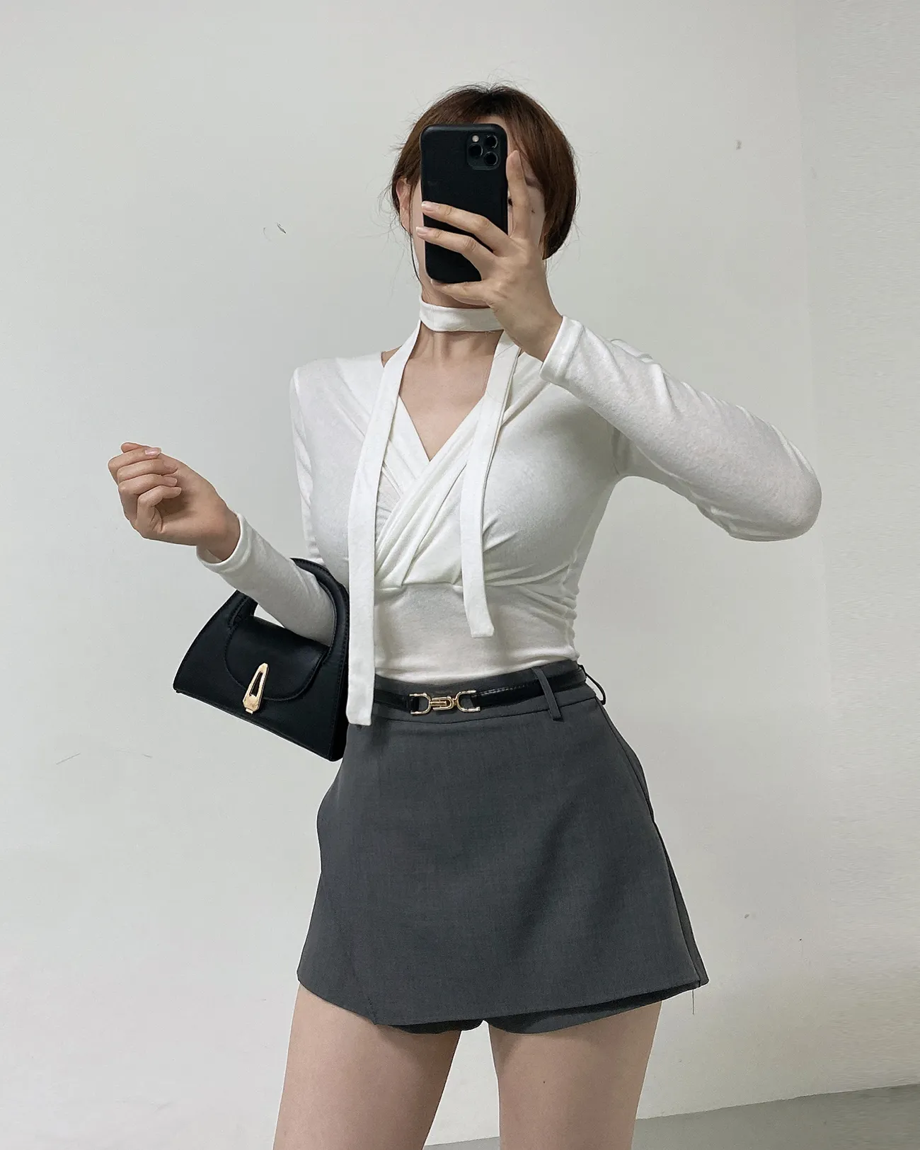 ストラップ付カシュクールスリム長袖Tシャツ | 詳細画像1