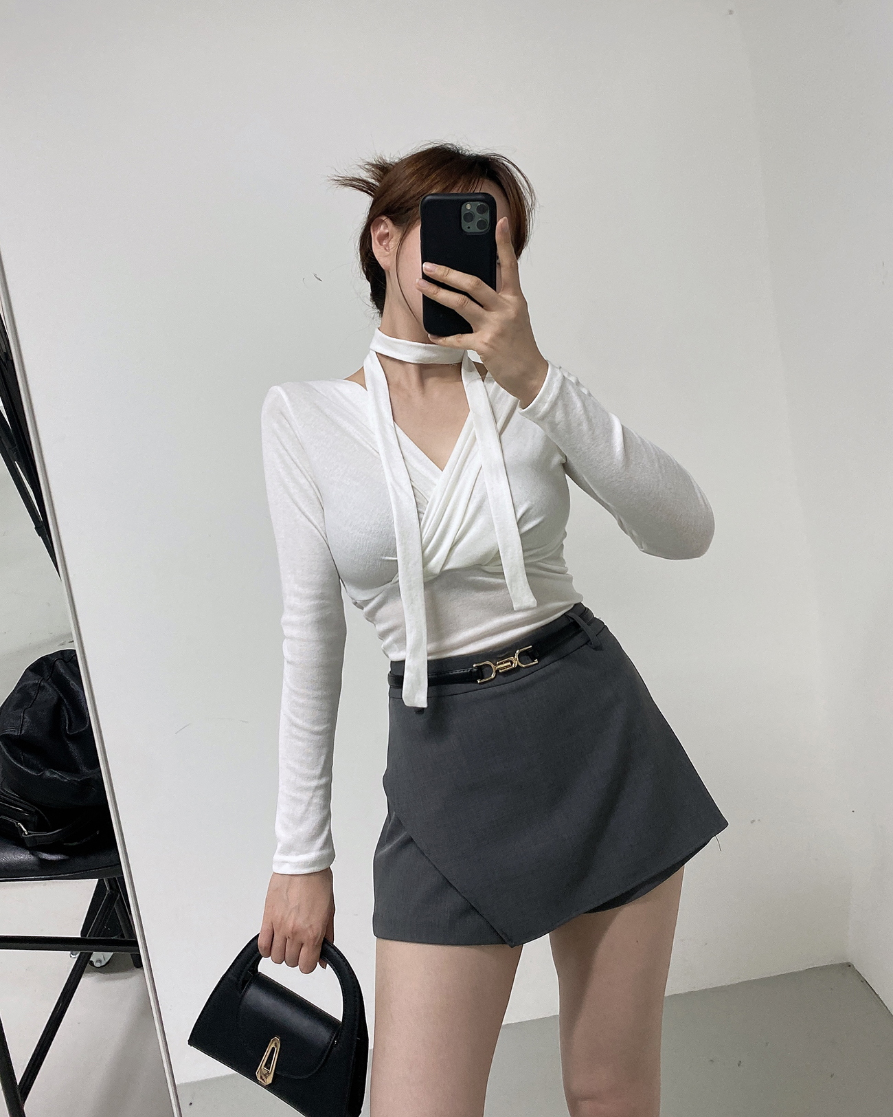 ストラップ付カシュクールスリム長袖Tシャツ | 詳細画像3