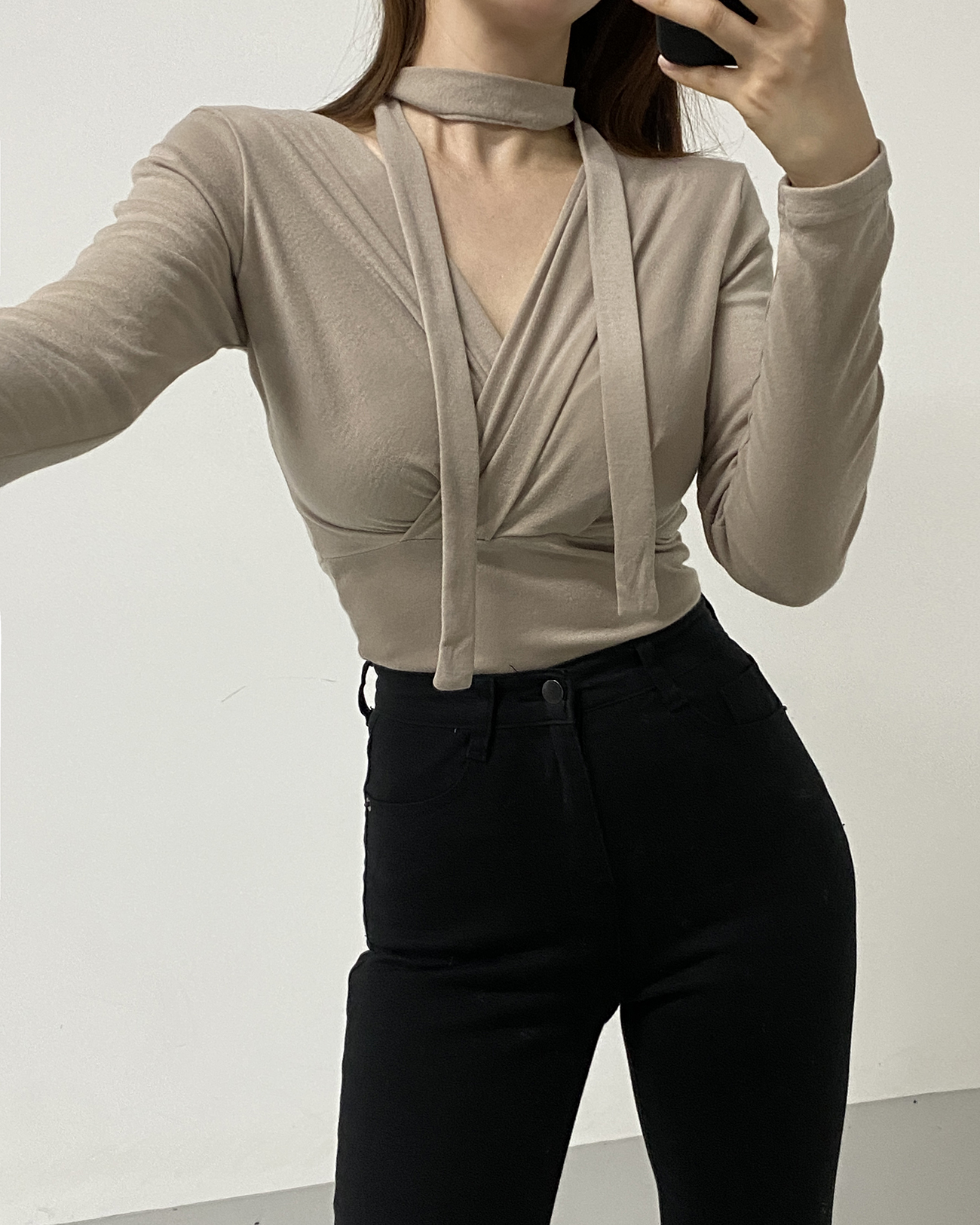 ストラップ付カシュクールスリム長袖Tシャツ | 詳細画像4