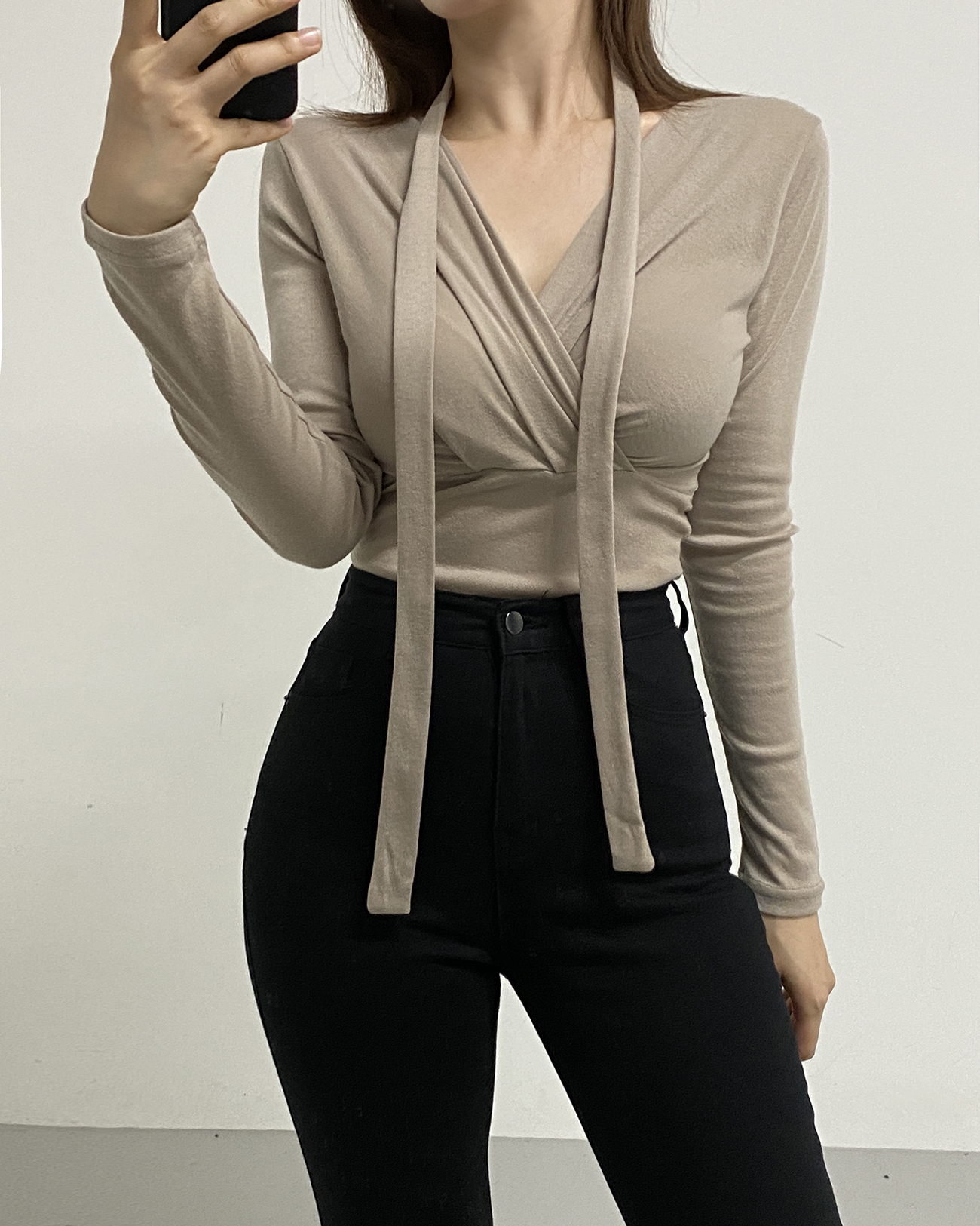 ストラップ付カシュクールスリム長袖Tシャツ | 詳細画像5