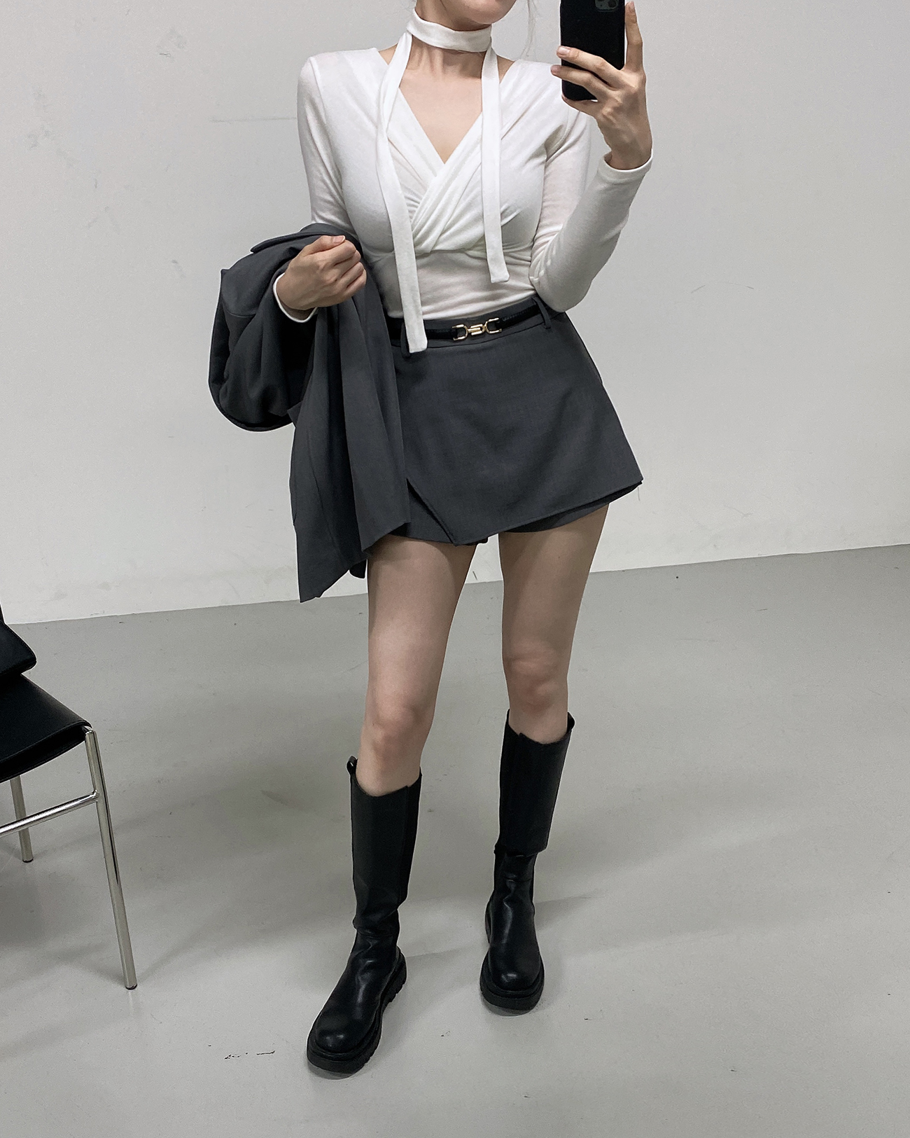 ストラップ付カシュクールスリム長袖Tシャツ | 詳細画像8