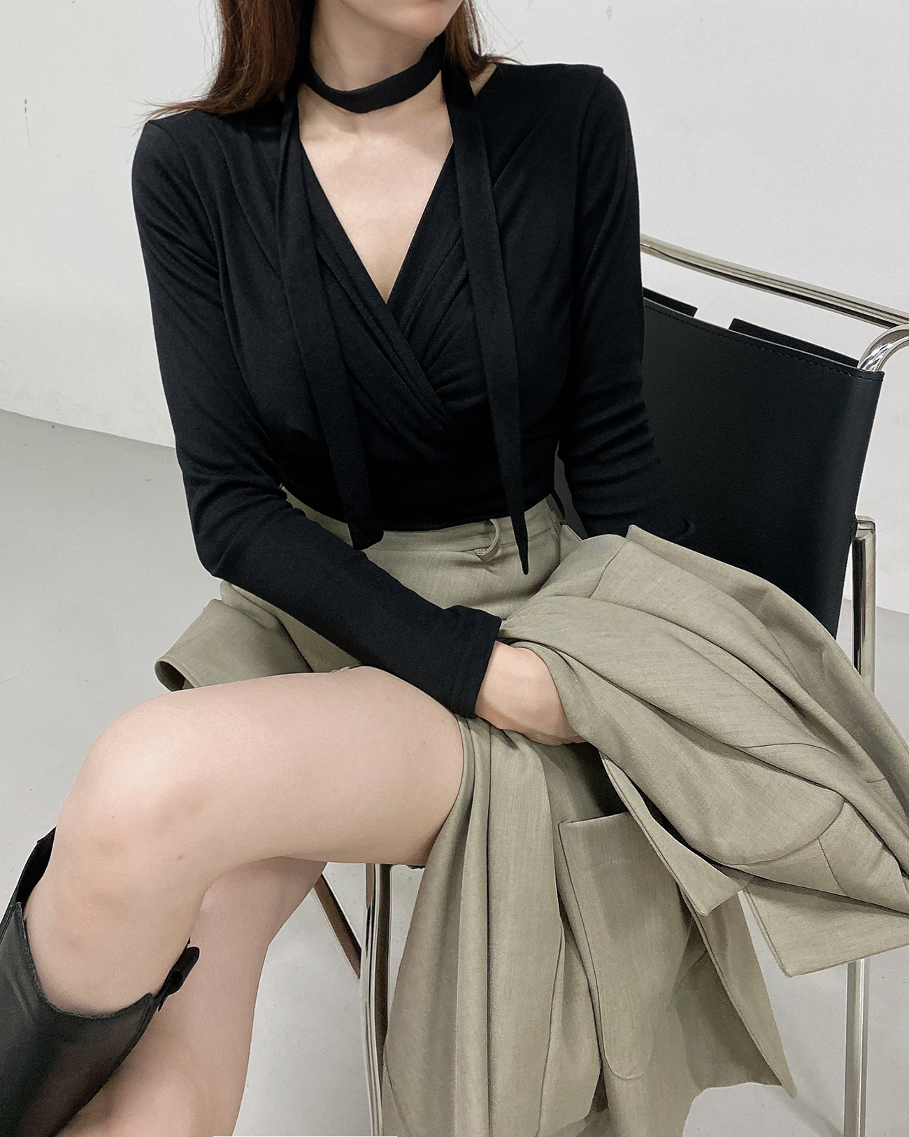 ストラップ付カシュクールスリム長袖Tシャツ | 詳細画像11