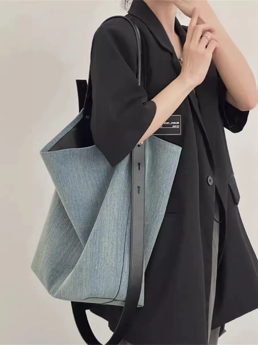 レザー調ハンドルデニムトートバッグ | 詳細画像1