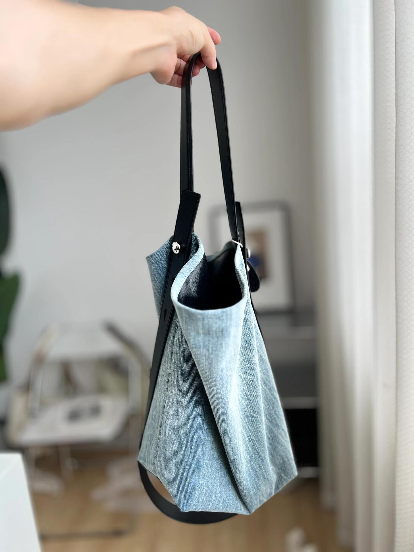 レザー調ハンドルデニムトートバッグ | 詳細画像8