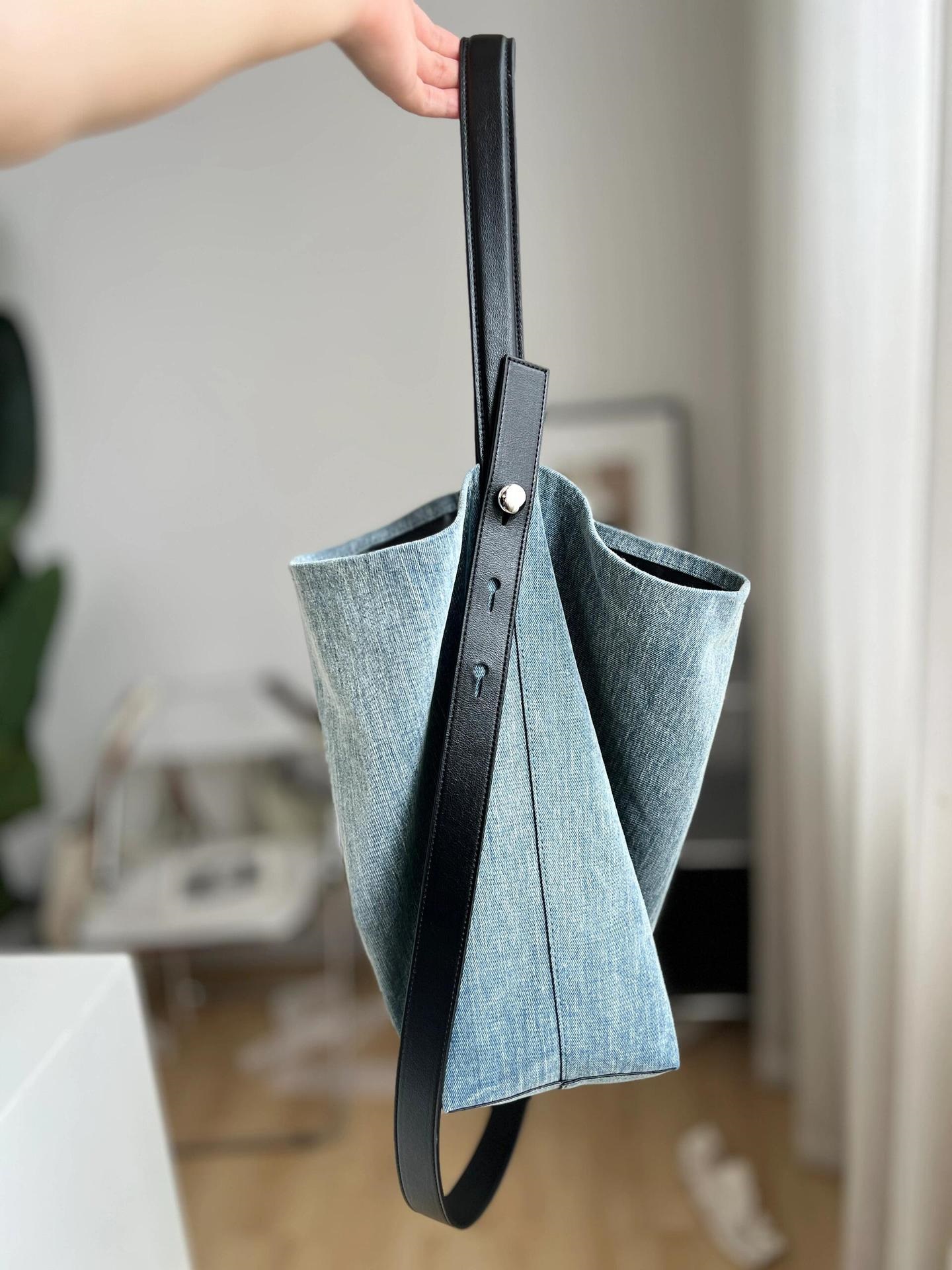 レザー調ハンドルデニムトートバッグ | 詳細画像10