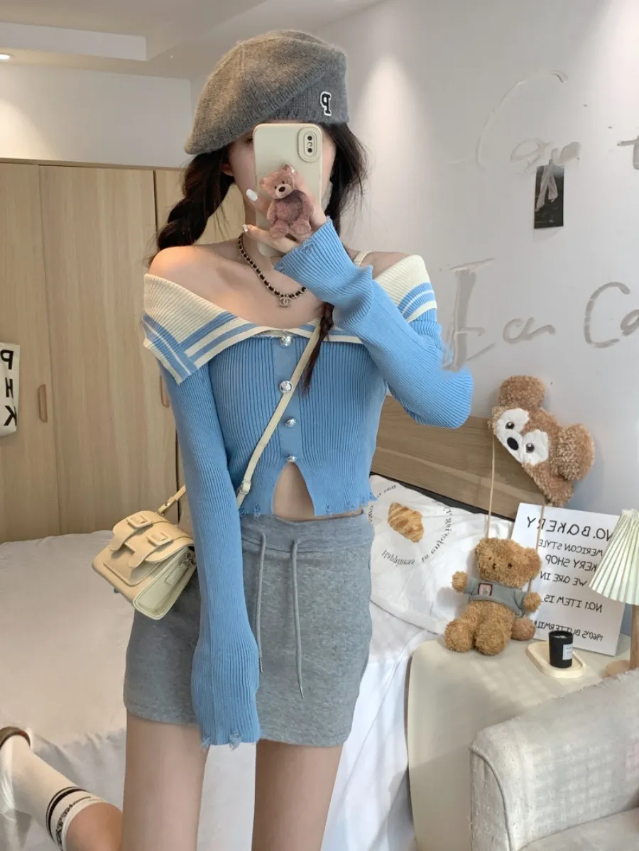 2WAY配色セーラーカラースリットボタンニット | レディース  