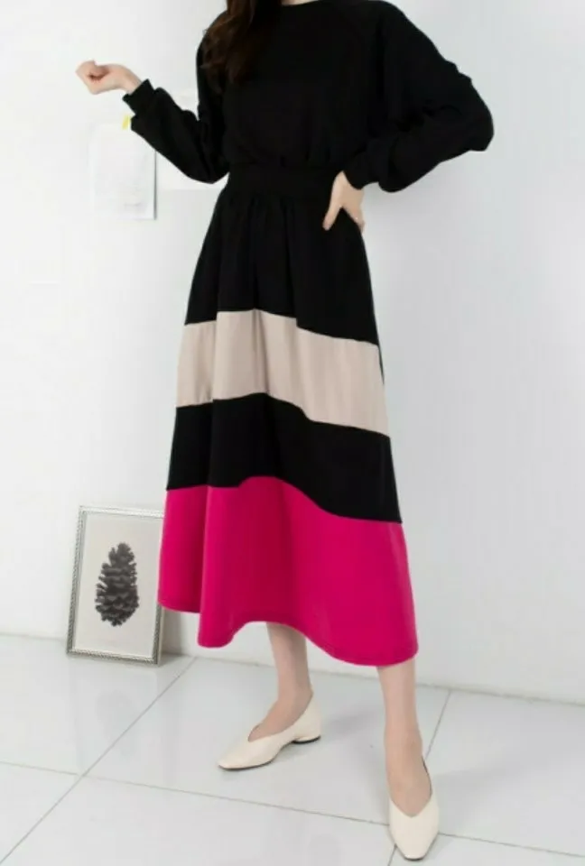 配色ウエストマークスウェットAラインワンピース | 詳細画像1