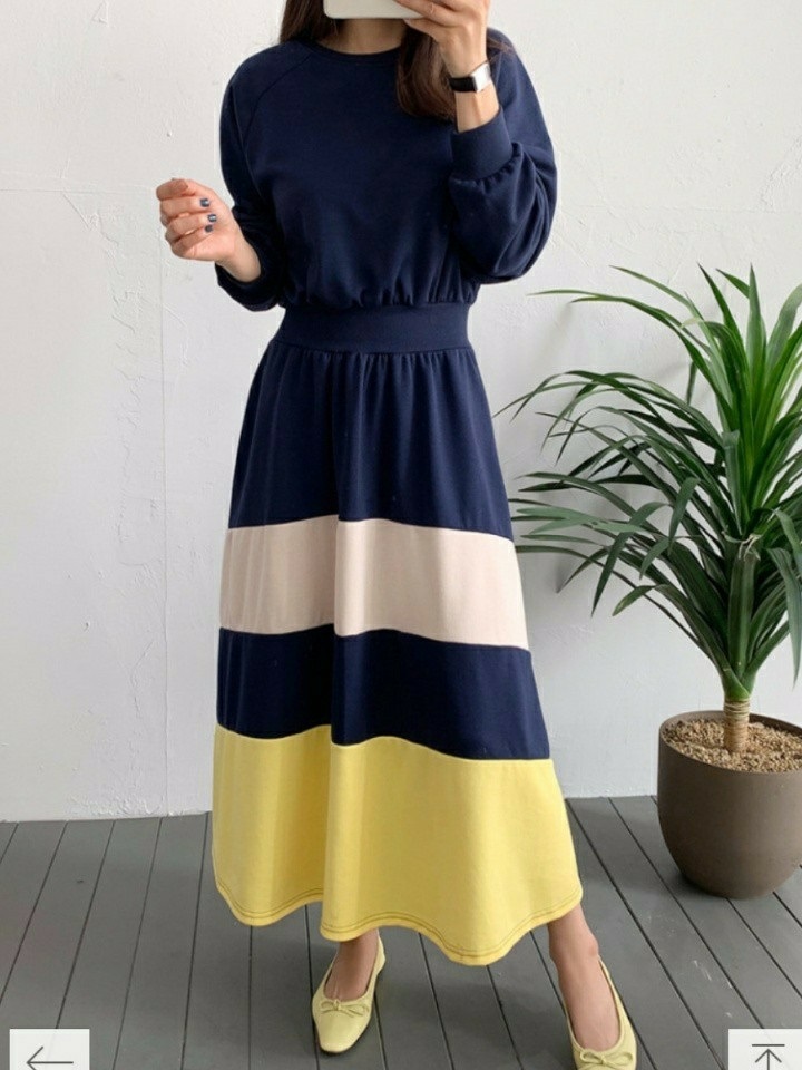 配色ウエストマークスウェットAラインワンピース | 詳細画像2