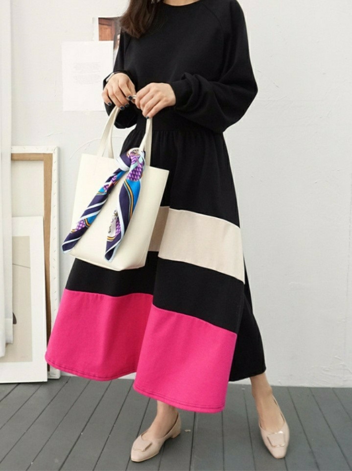 配色ウエストマークスウェットAラインワンピース | 詳細画像3