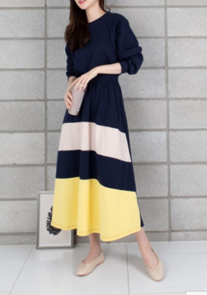 配色ウエストマークスウェットAラインワンピース | 詳細画像4