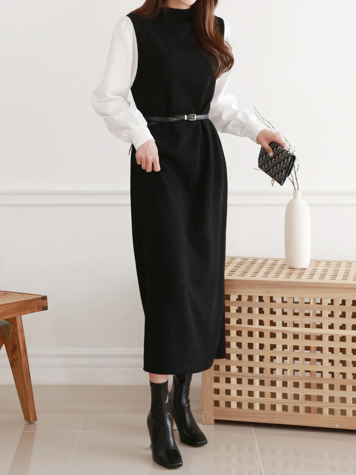 ベルト付パフドッキングリブIラインワンピース | 詳細画像1