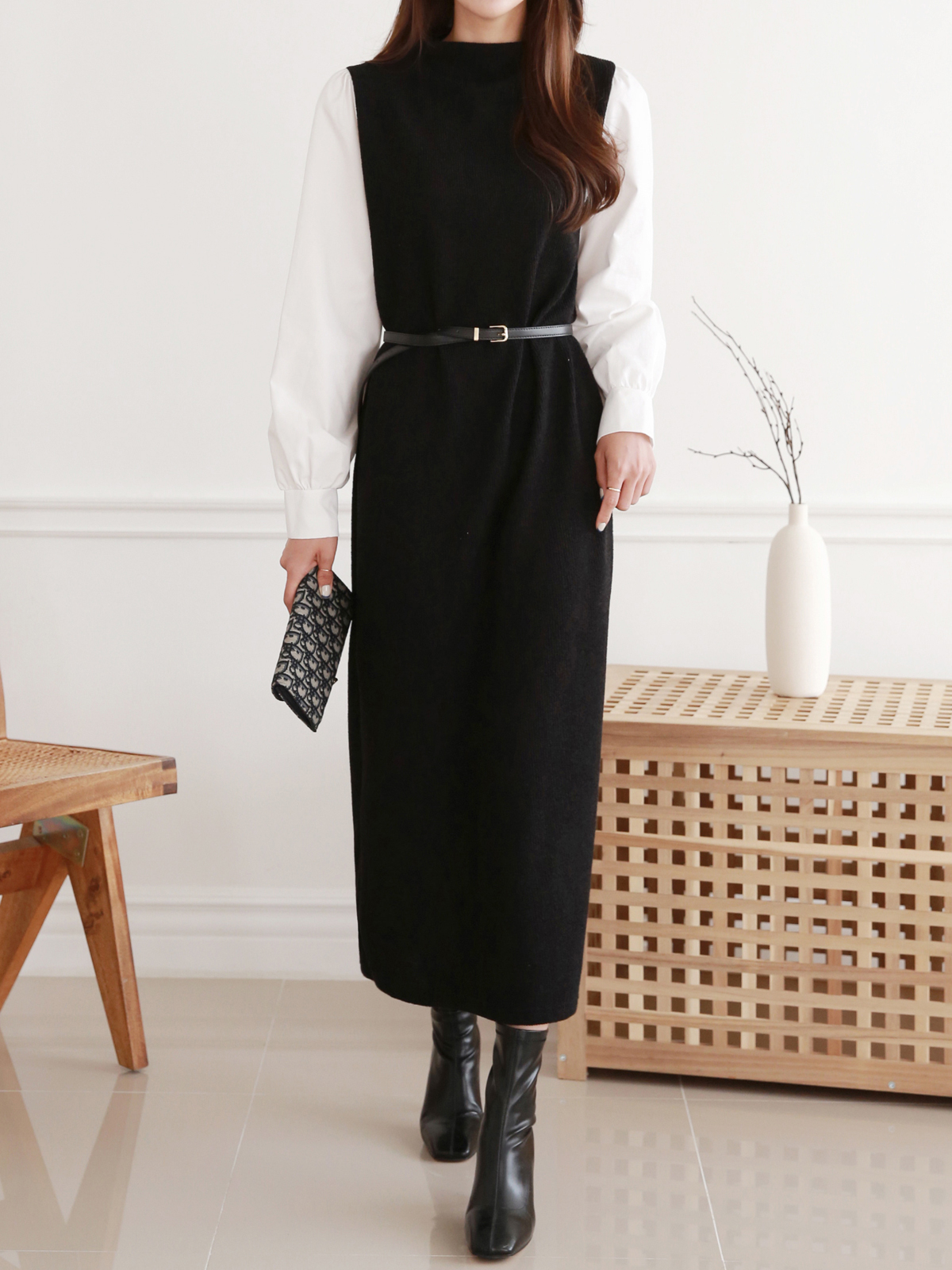 ベルト付パフドッキングリブIラインワンピース | 詳細画像5