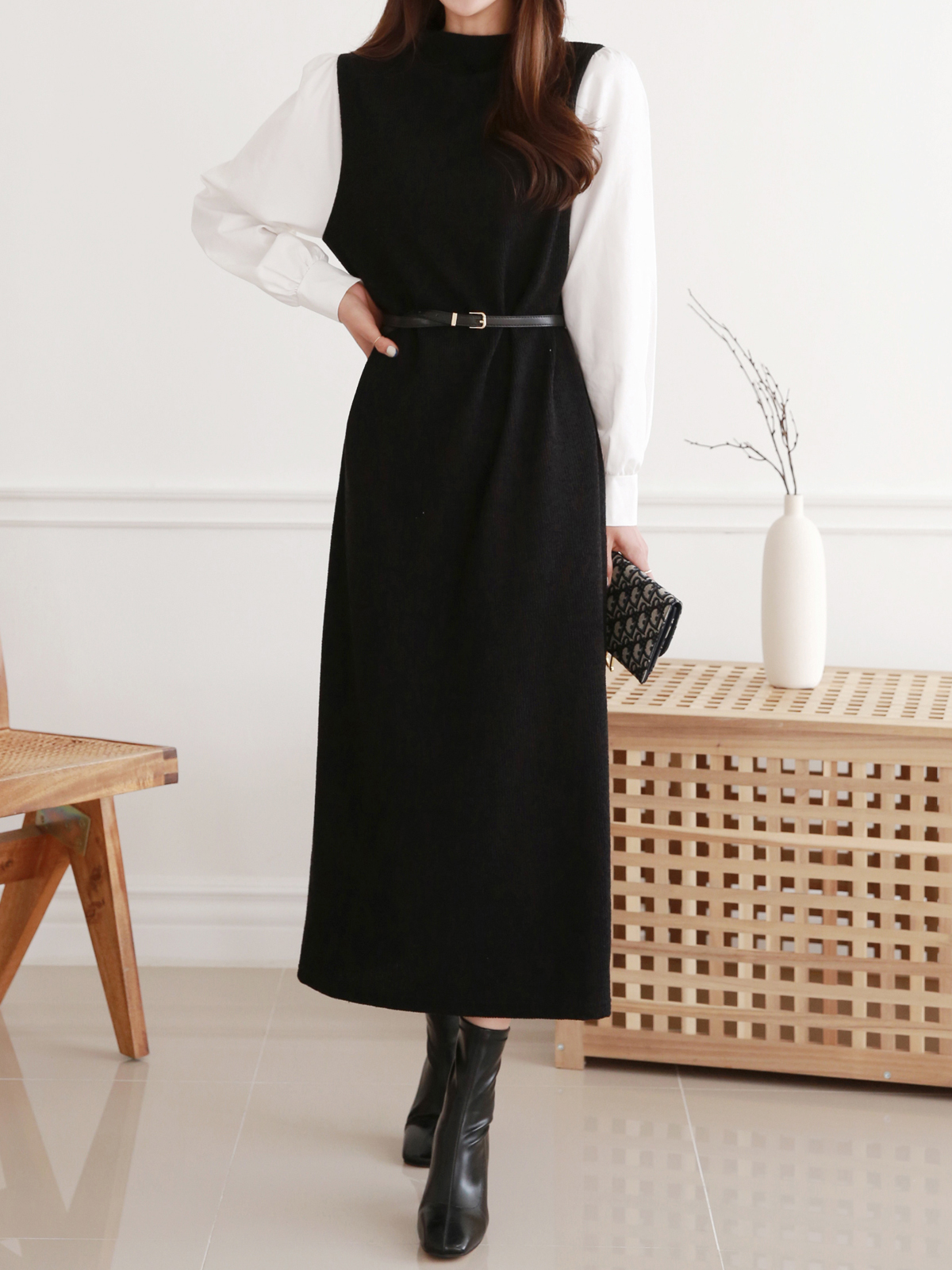 ベルト付パフドッキングリブIラインワンピース | 詳細画像7