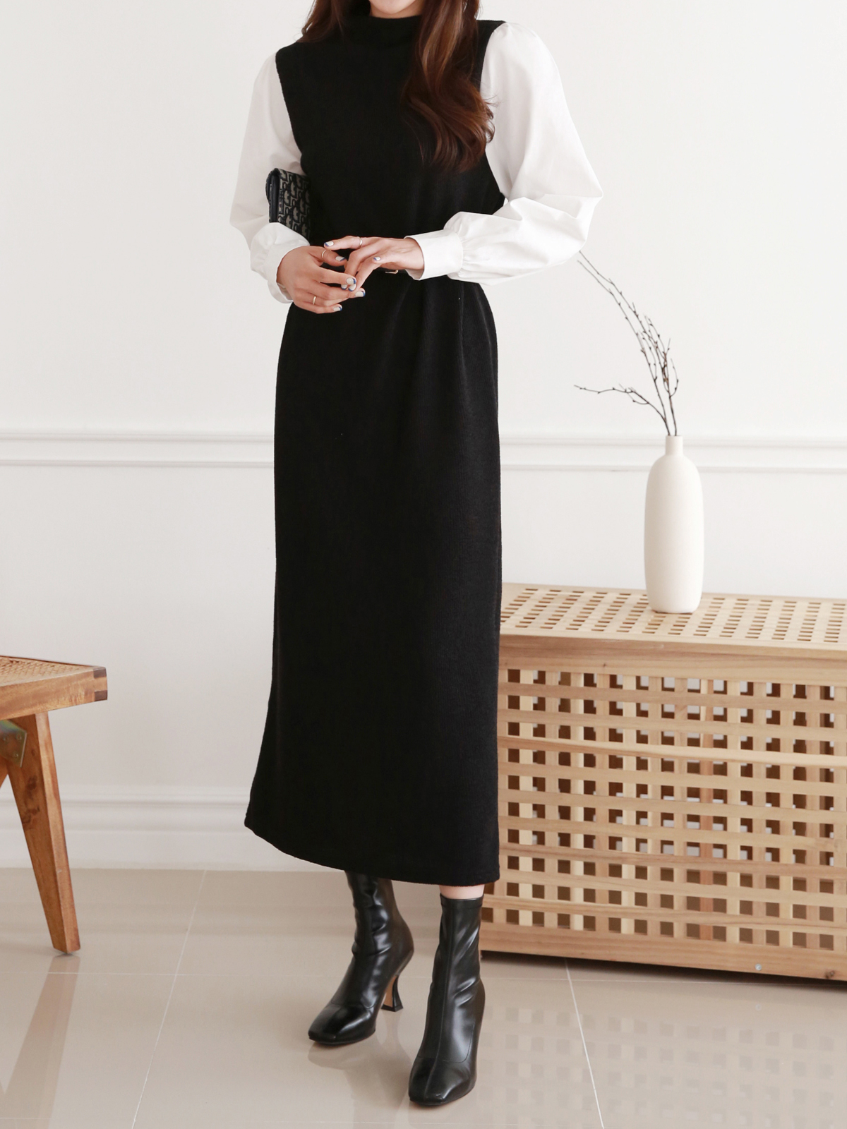 ベルト付パフドッキングリブIラインワンピース | 詳細画像8