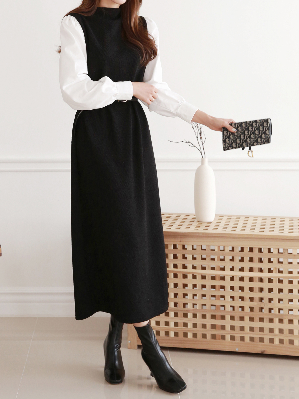 ベルト付パフドッキングリブIラインワンピース | 詳細画像11