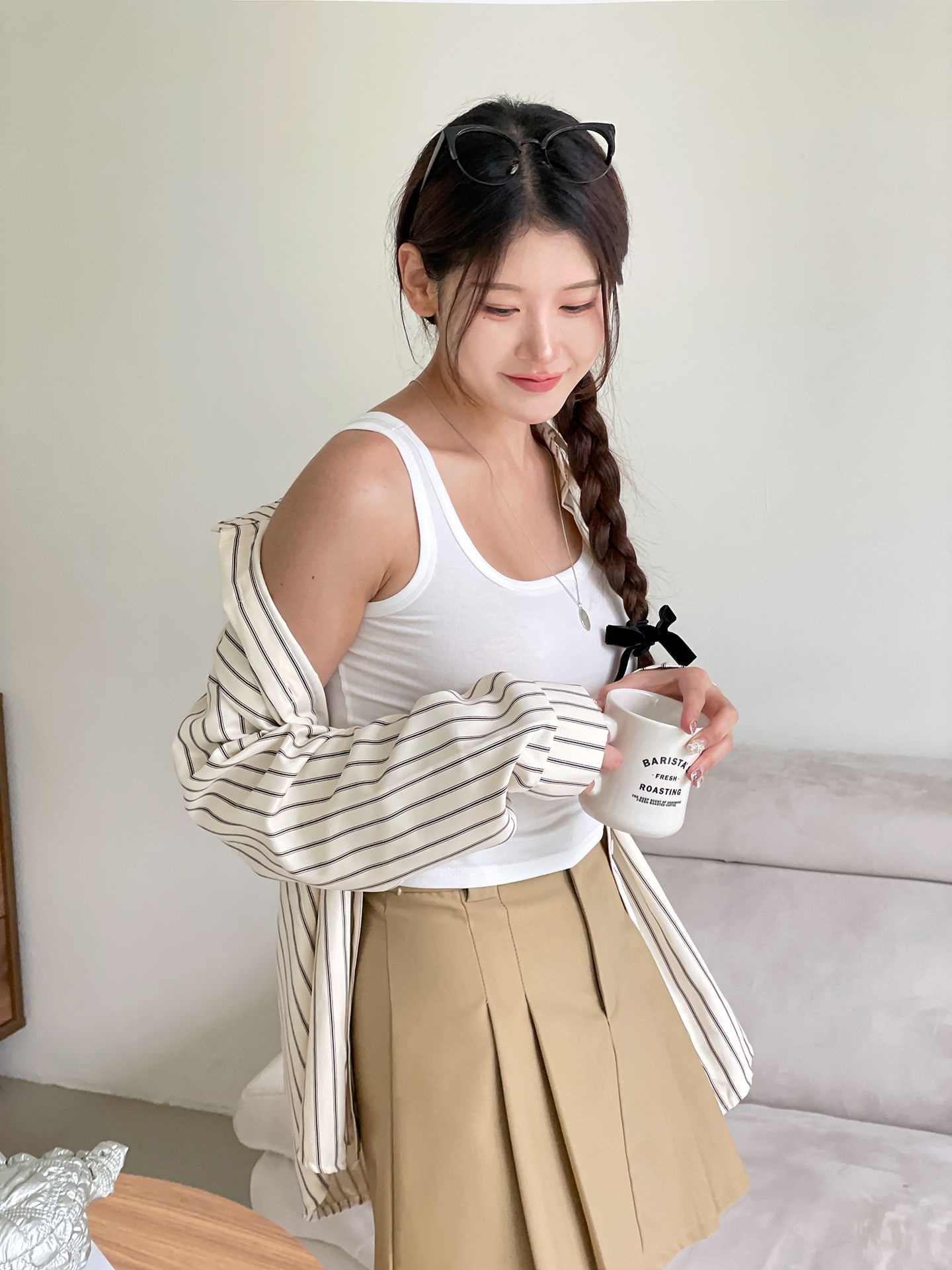 スクエアタンクトップ&ストライプシャツSET | レディースファッション